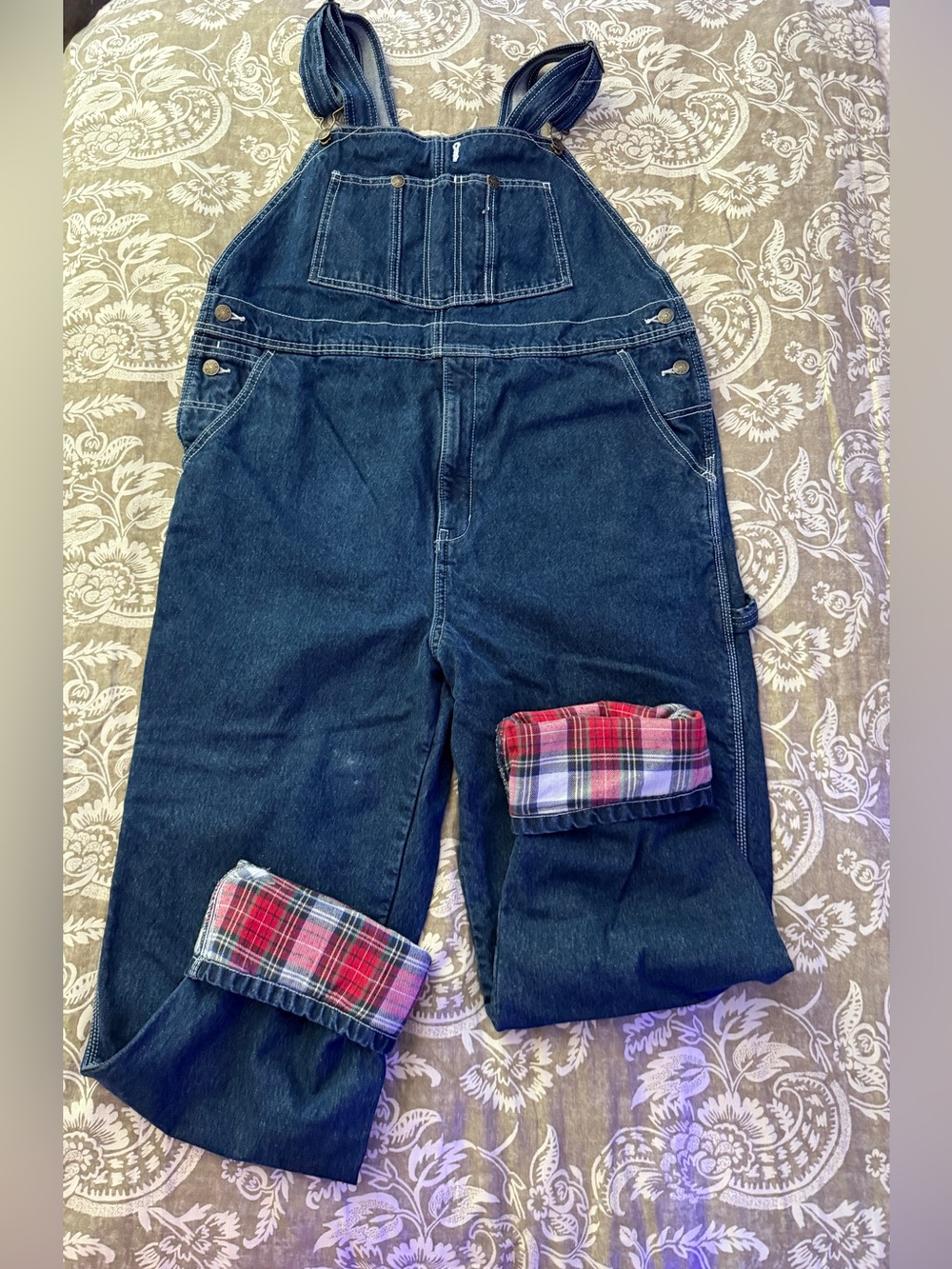 Flannel Lined Dark Denim Bib Overalls - Picture 3 of 7